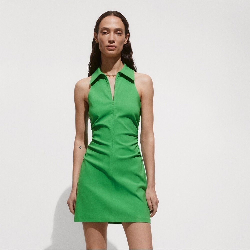 Mango Green Halter Mini Dress Sheath Fitted Size S